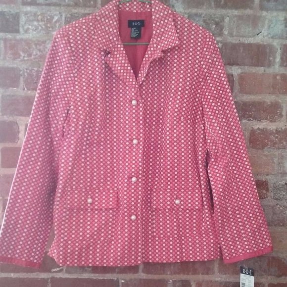 R.Q.T Pink Orange White Multicolor Cotton Jacket Blazer Overcoat Women Size 10 - Picture 2 of 11